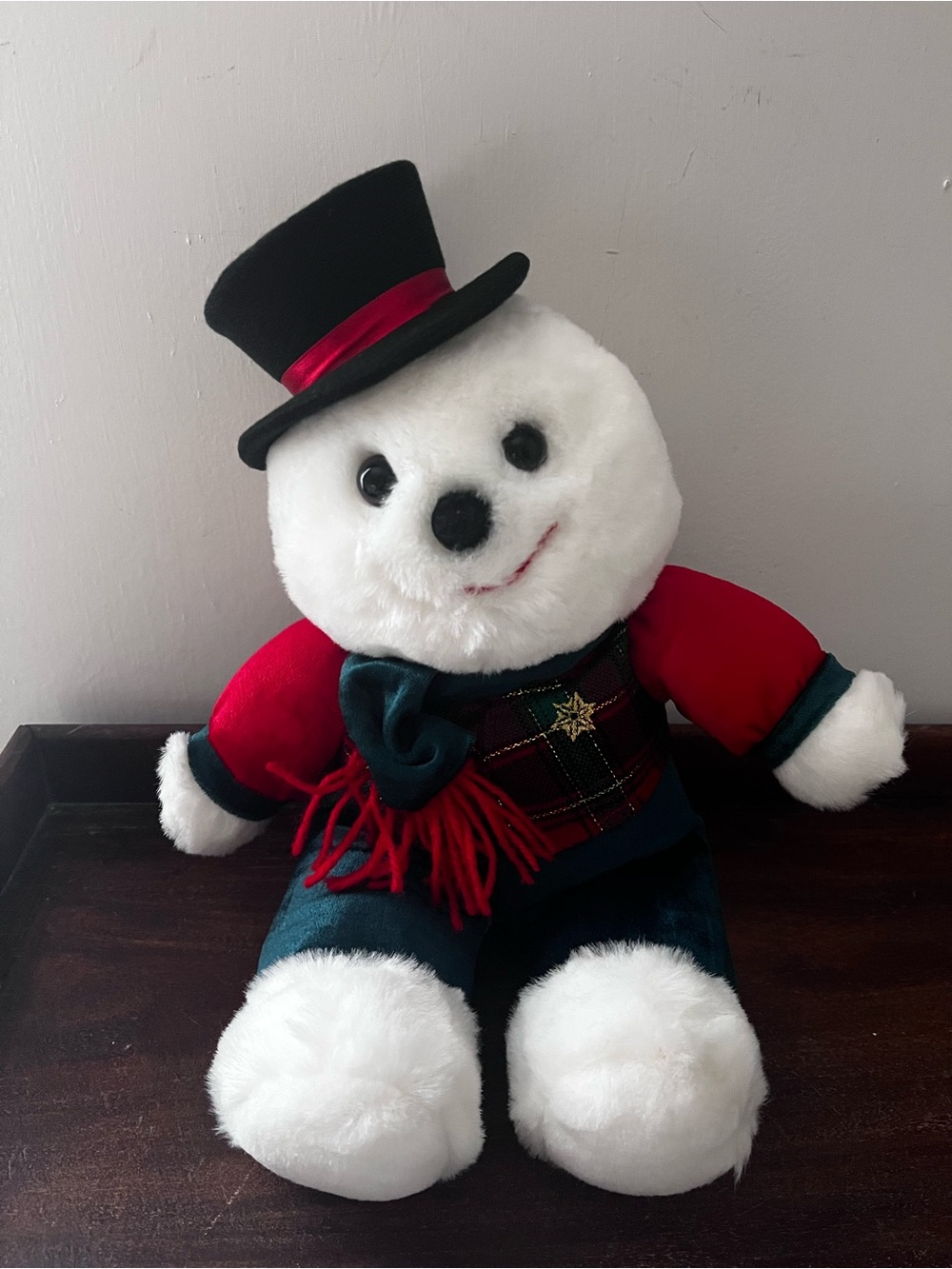 Vintage Christmas Snowman Plush Toy w Plastic Hanging Piece TB Trading Co